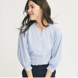 J McLaughlin Size XL Blue White Thin Stripe Cotton Shirt Blouse 3/4 Sleeves (J)